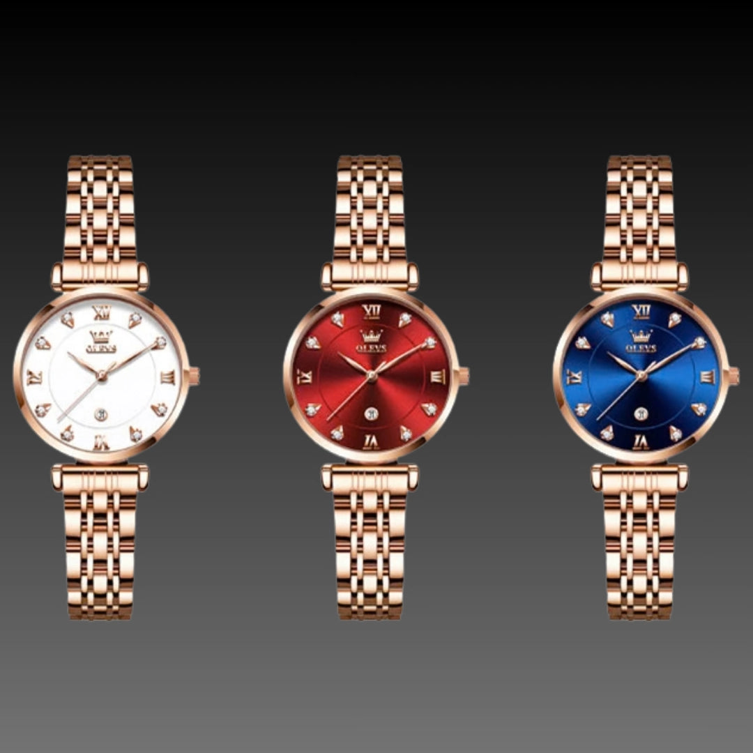 Calendar Quartz Watch Business Waterproof Ladies Watch Women's Steel Band Red Women's Watch