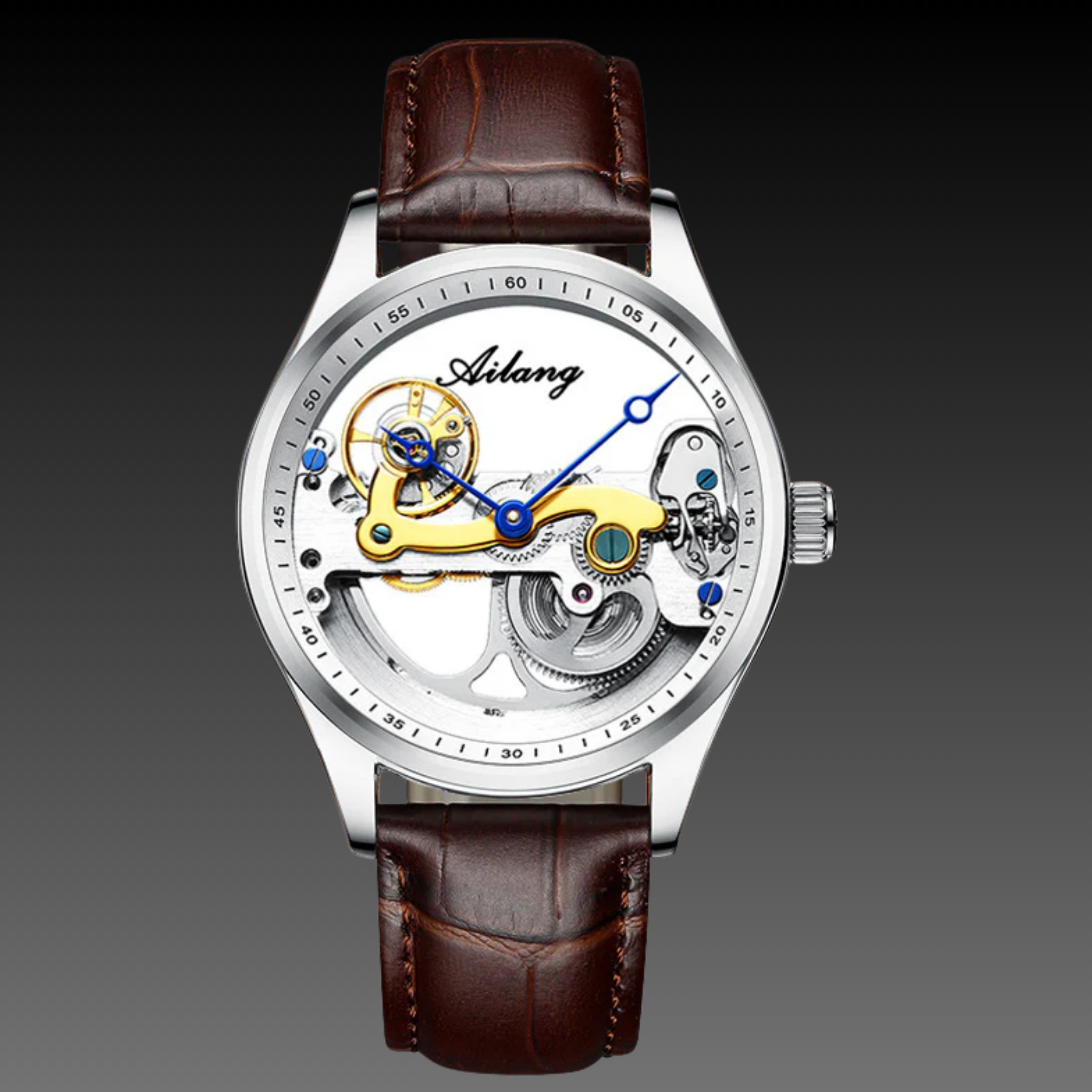 Men's 43mm Round Skeleton Watch | Stainless Steel Automatic Mechanical | Silicone Sport Strap