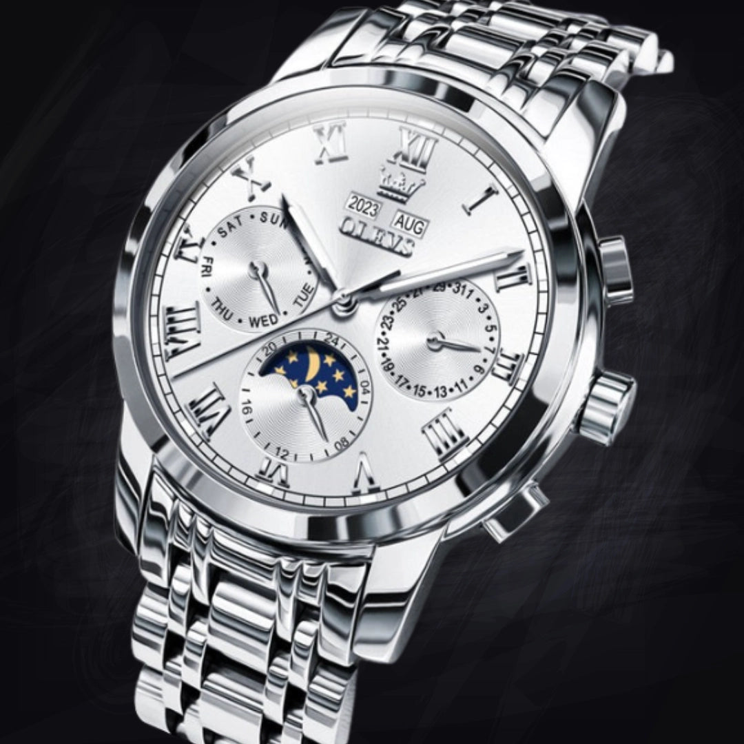 Men's Moon Phase Automatic Watch – 42mm Open Heart Dial with 11mm Slim Steel Case