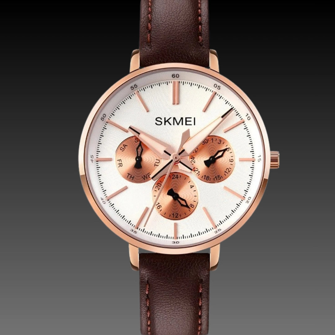 Fashion Six-pin Genuine Leather Women's Retro Round Quartz Watch