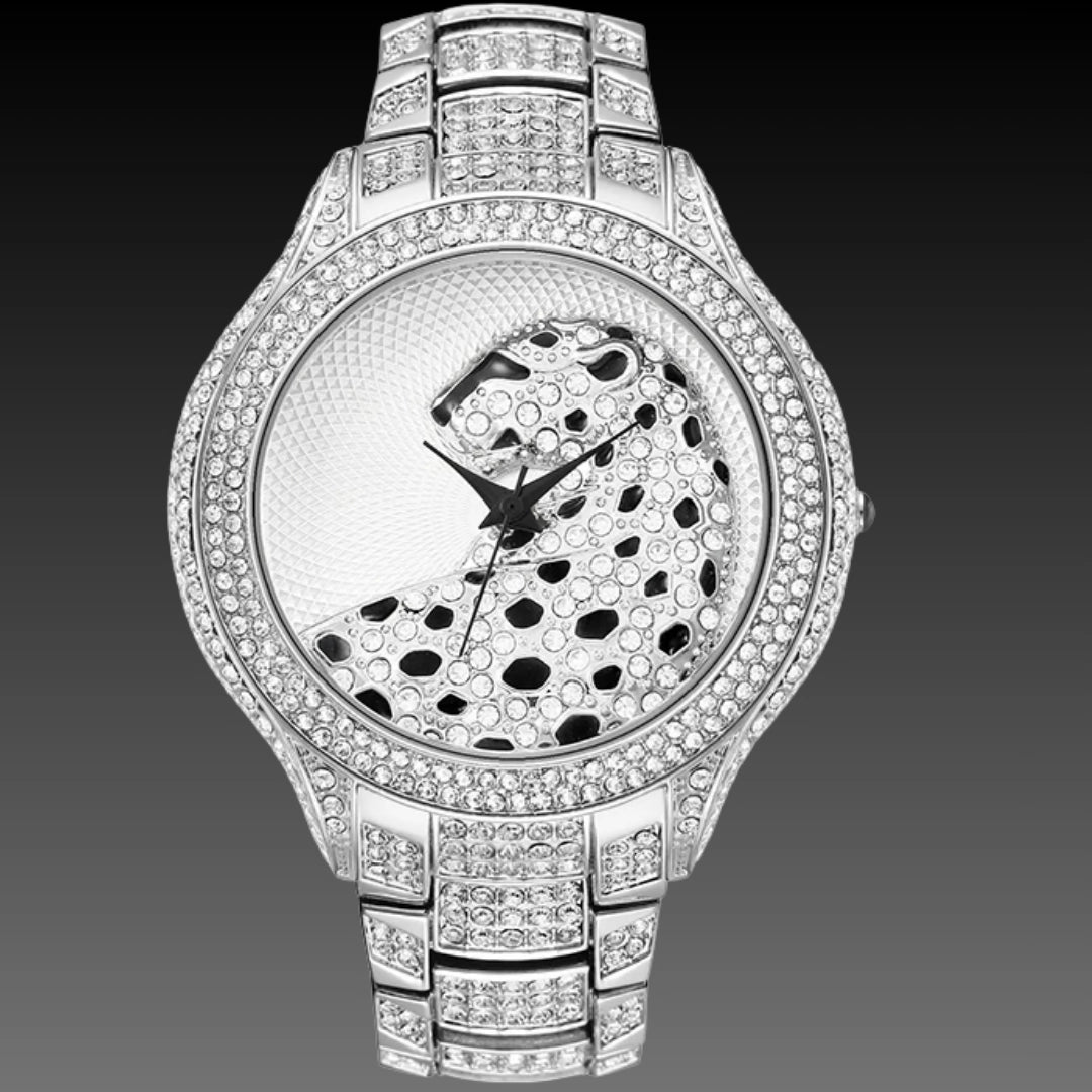 Round Leopard Full Diamond English Ladies Watch