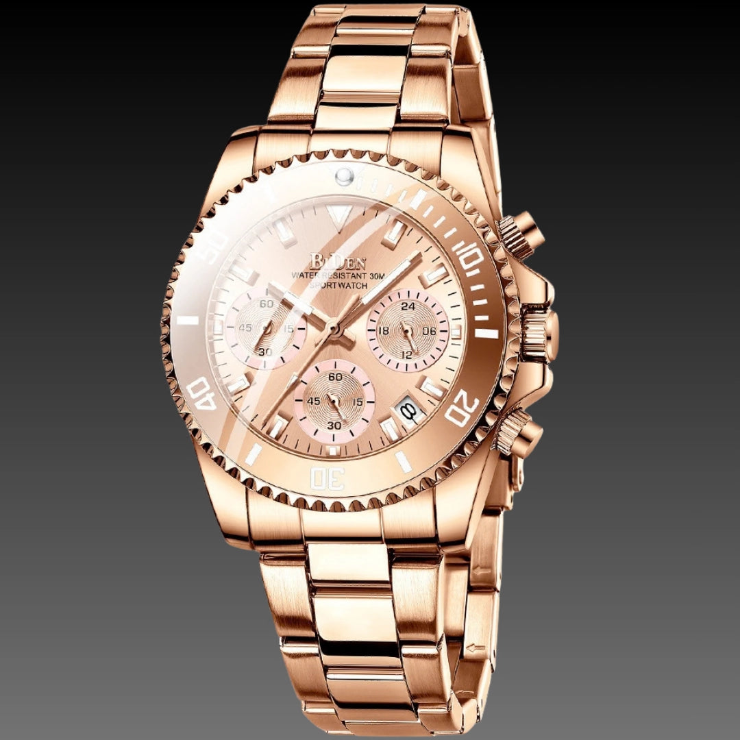 Ladies Sport-Luxe Chronograph: 38.5mm Industrial Bezel | Functional Sub-Dials | Luminous