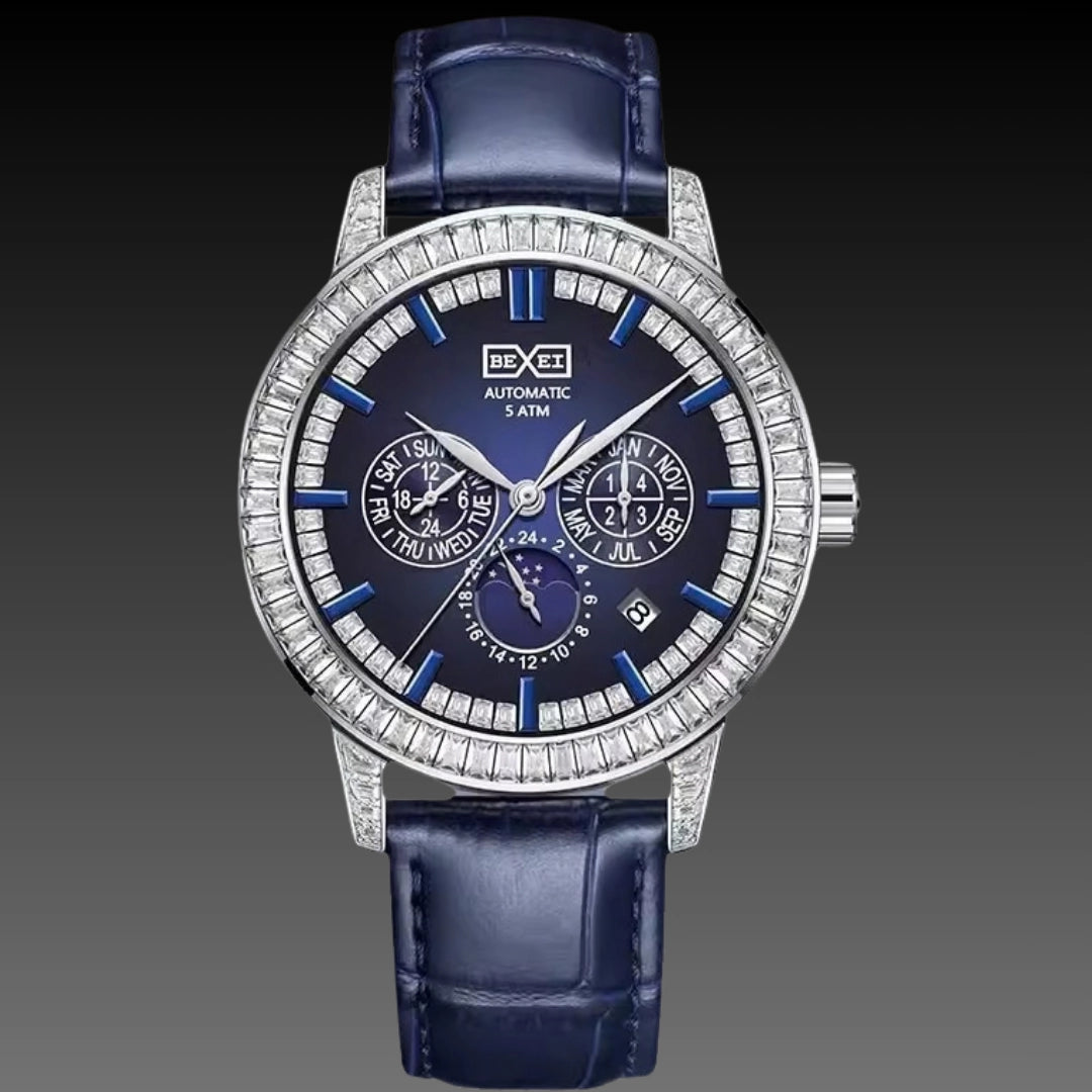 Men's Tonneau Skeleton Watch – 43mm x 52mm Barrel Case with 10mm Slim Profile (Blue)