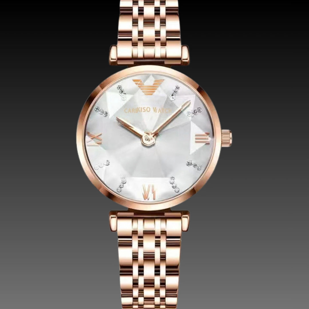 Rose Gold Gem-Tone Watch: 32mm Diamond-Accent Case | Vibrant Dial | Alloy Bracelet