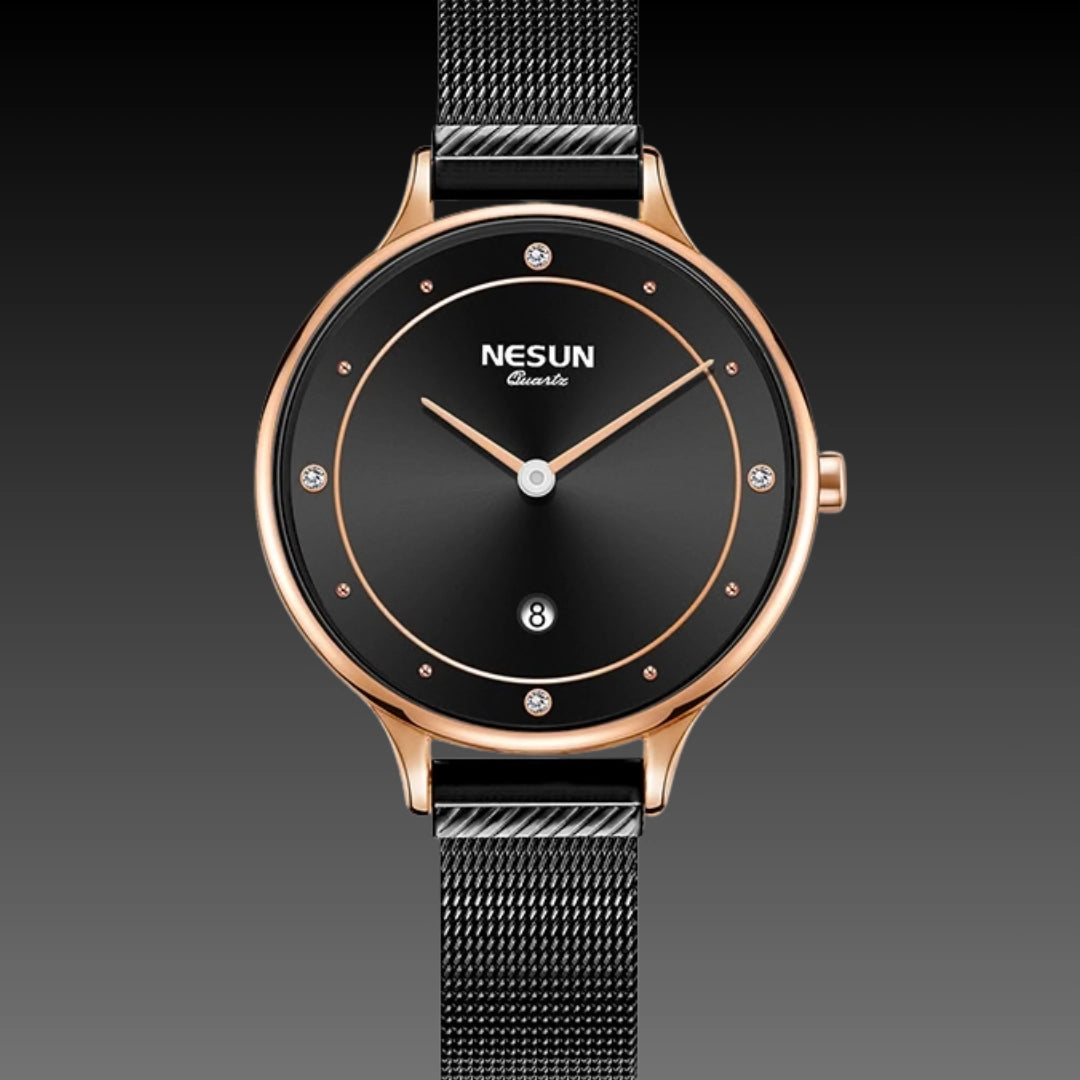Ladies Fashion Simple Quartz Watch – Ultra-Slim 32mm Stainless Steel Wristwatch with Waterproof Design