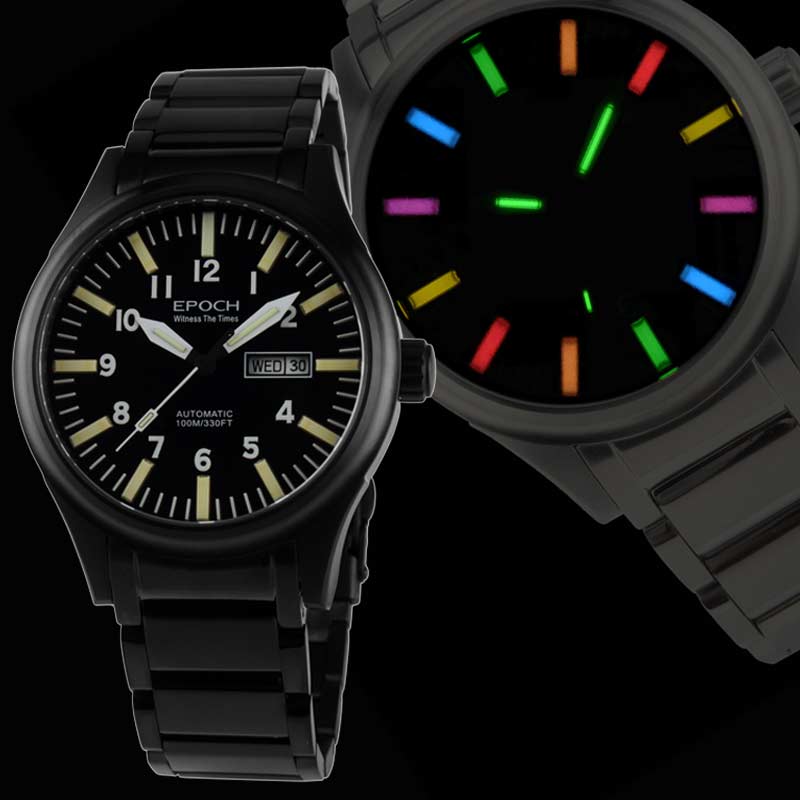 Men's 43mm Automatic Mechanical Watch | Rainbow Light Tube | Steel Case