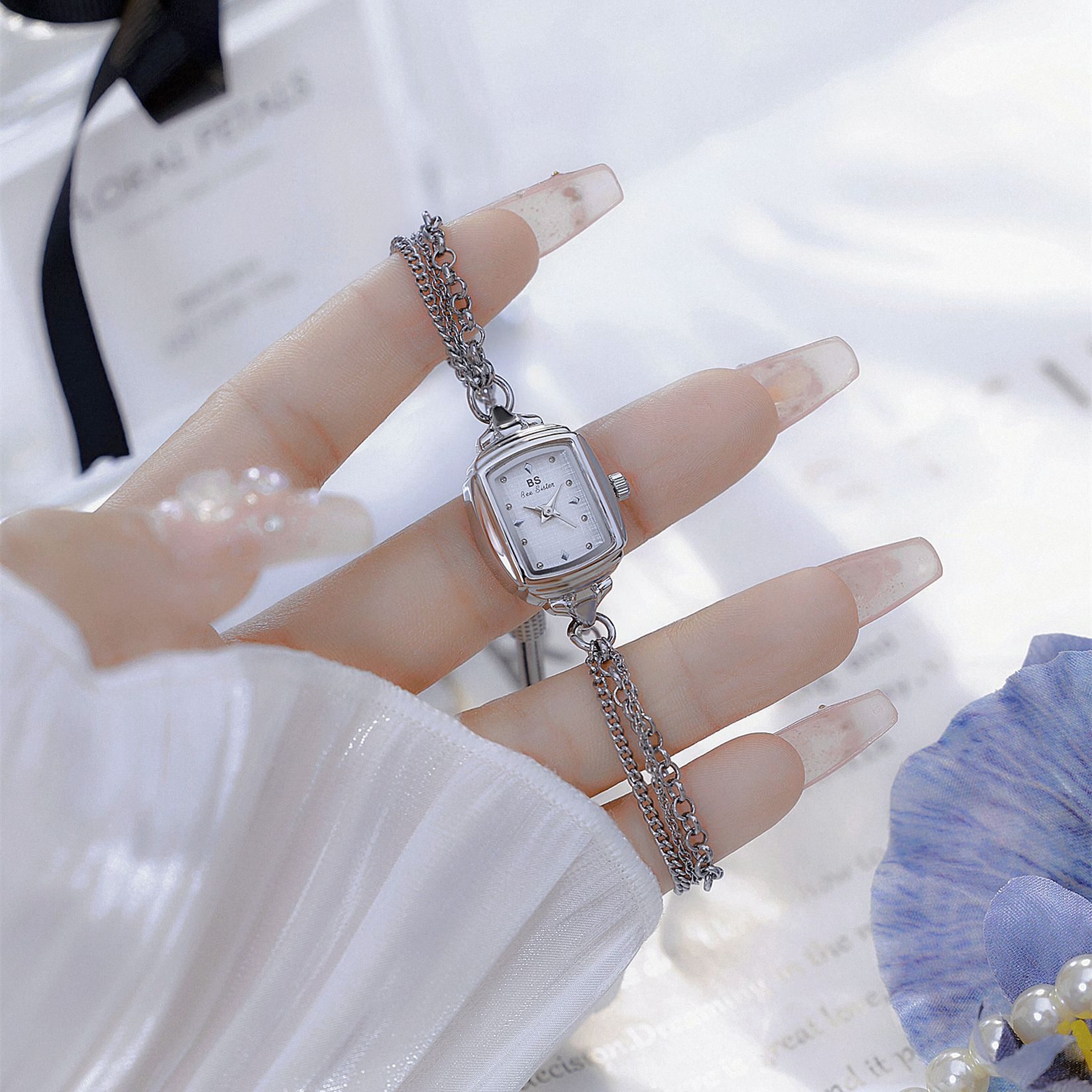 Luxury Minority Square Watch: Light Blue Dial | 7mm Ultra-Slim | Retro Silver & Gold Edition