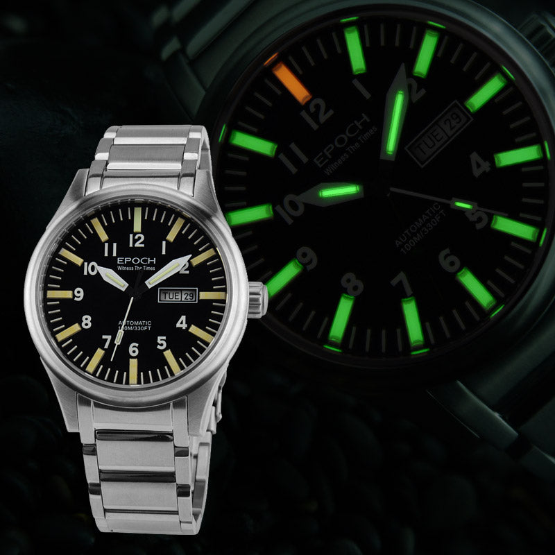 Men's 43mm Automatic Mechanical Watch | Rainbow Light Tube | Steel Case