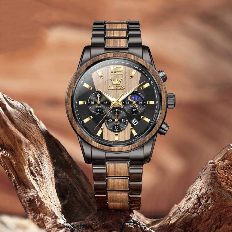 Men's L3645 Six-Hand Quartz Watch – 30M Waterproof Stainless Steel Chronograph with Calendar