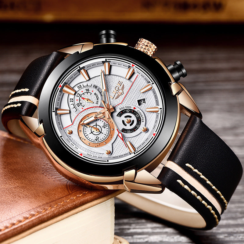 Men's LIGE 45mm Chronograph Quartz Watch | Leather Strap