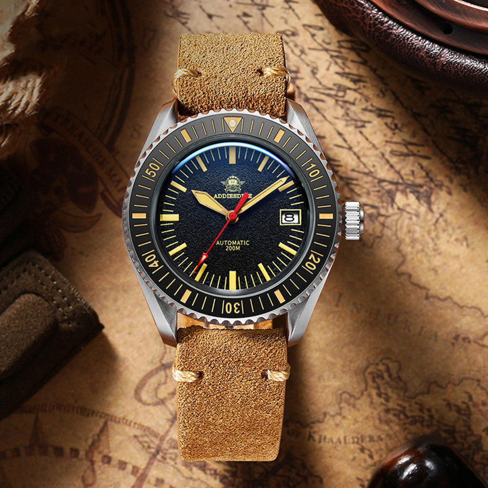 Addiesdive 40mm Vintage Automatic: 200M Diver | Textured Sand Dial | AR Coated Glass