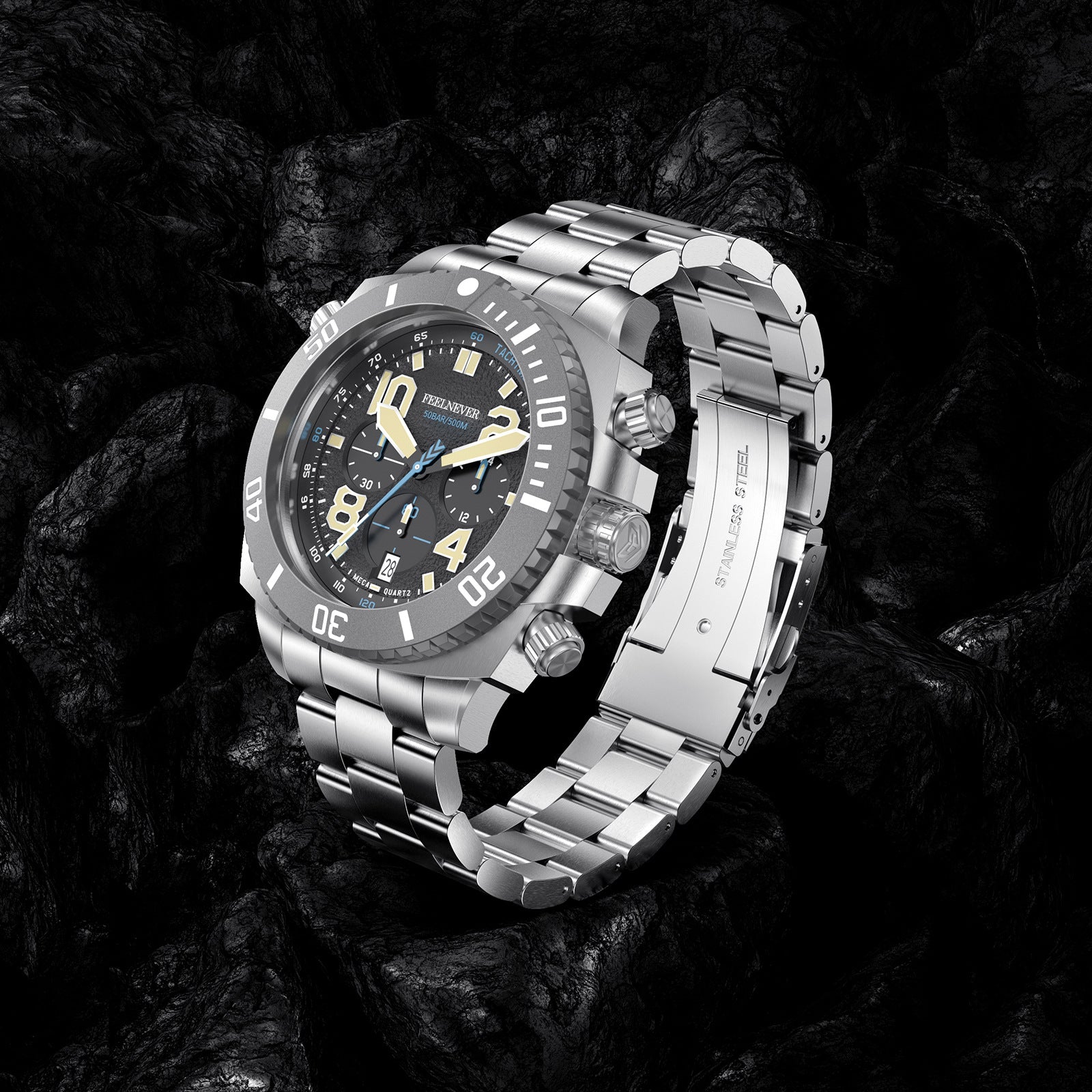 Men's 48mm "Deep Dive" Chronograph: 500M Waterproof | Meca-Quartz | Sapphire