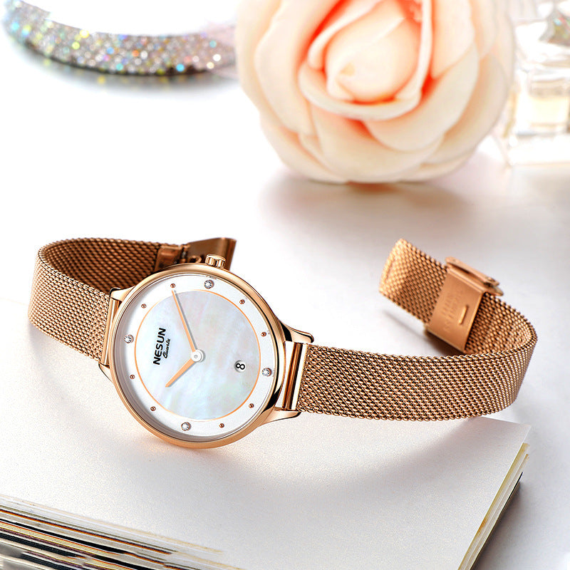 Ladies Fashion Simple Quartz Watch – Ultra-Slim 32mm Stainless Steel Wristwatch with Waterproof Design