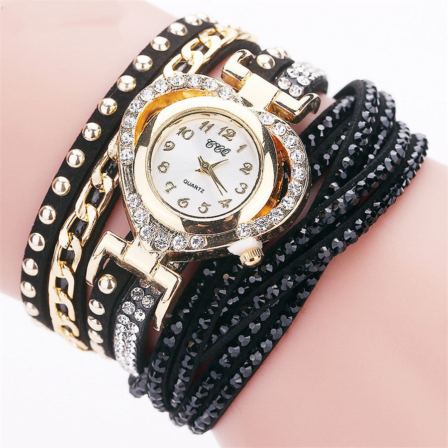Bohemian Wrap Bracelet Watch: 25mm Round Dial | 40cm Velvet Diamond Strap | Love Edition