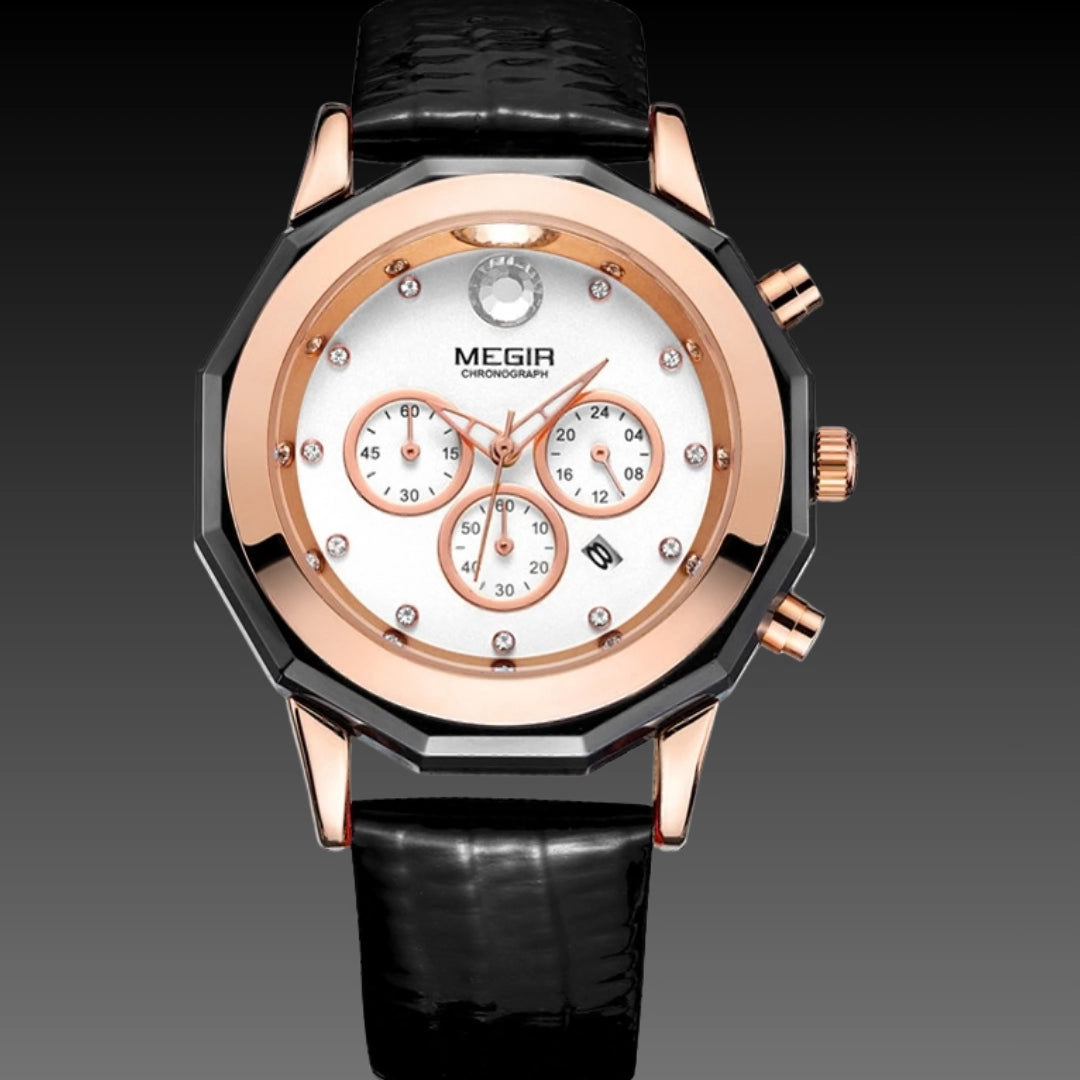 Luxury Multi-Function Diamond Watch: 30mm Calendar Dial | 12mm Thickness | Genuine Leather