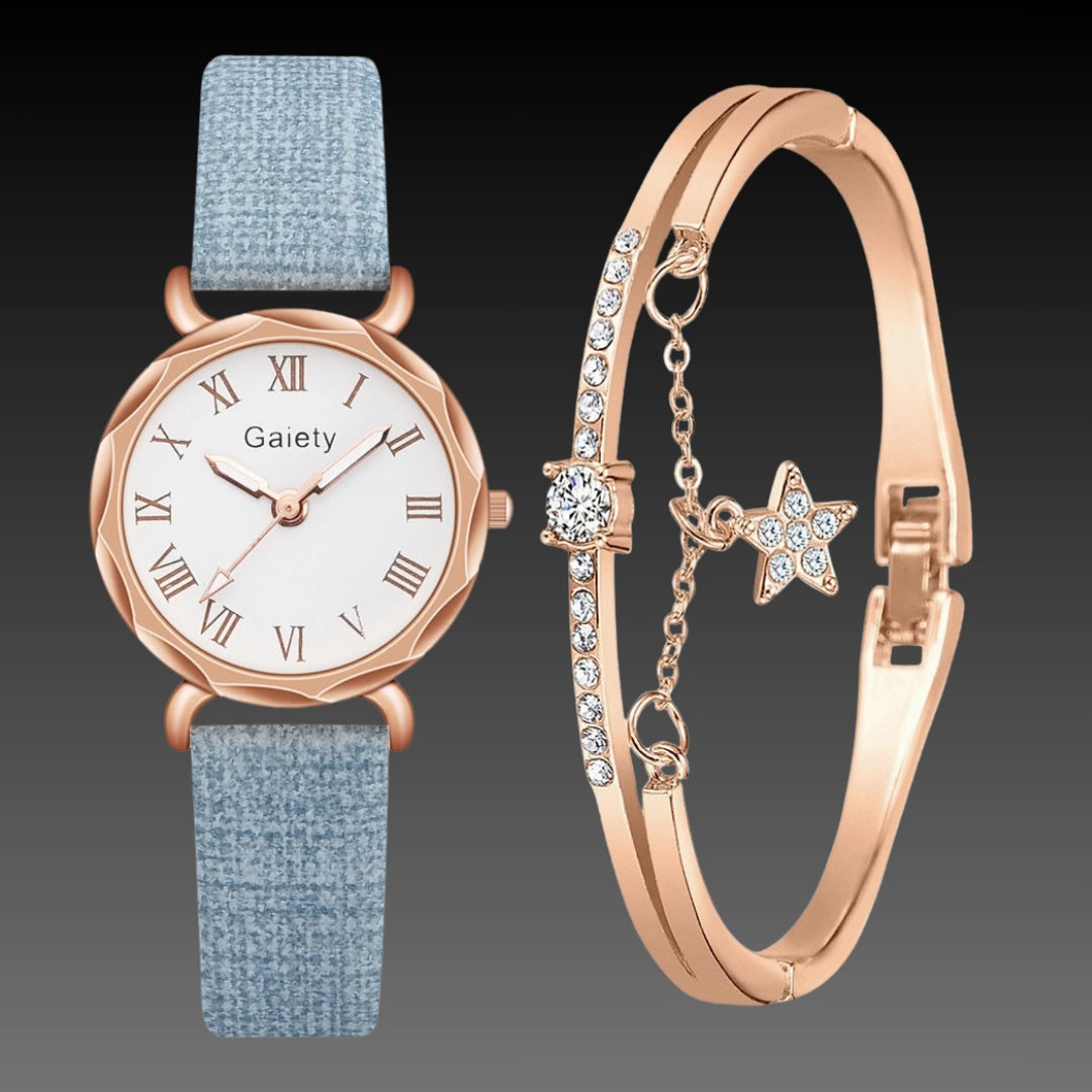 Korean Simple Student Watch – Ladies Quartz Roman Numeral Canvas Strap (Bracelet Set Available)