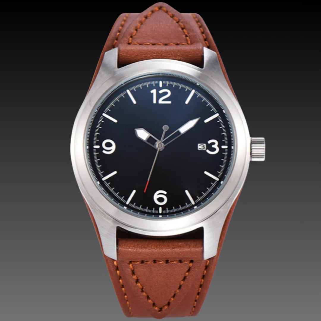 Men's Automatic Mechanical Luxury Watch – Stainless Steel Skeleton Case with Genuine Leather Strap