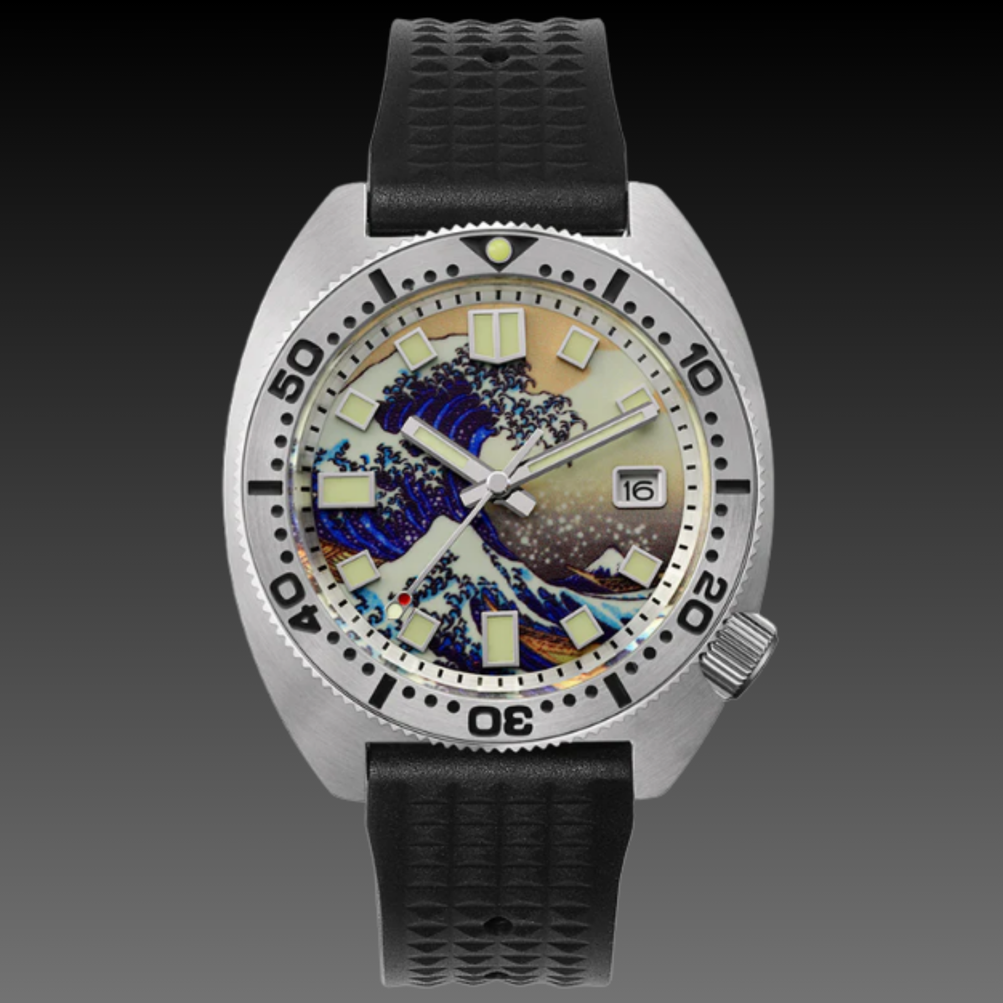 Men's "Great Wave" Custom Diver | Full Lume Kanagawa Dial | Seiko NH35 Automatic