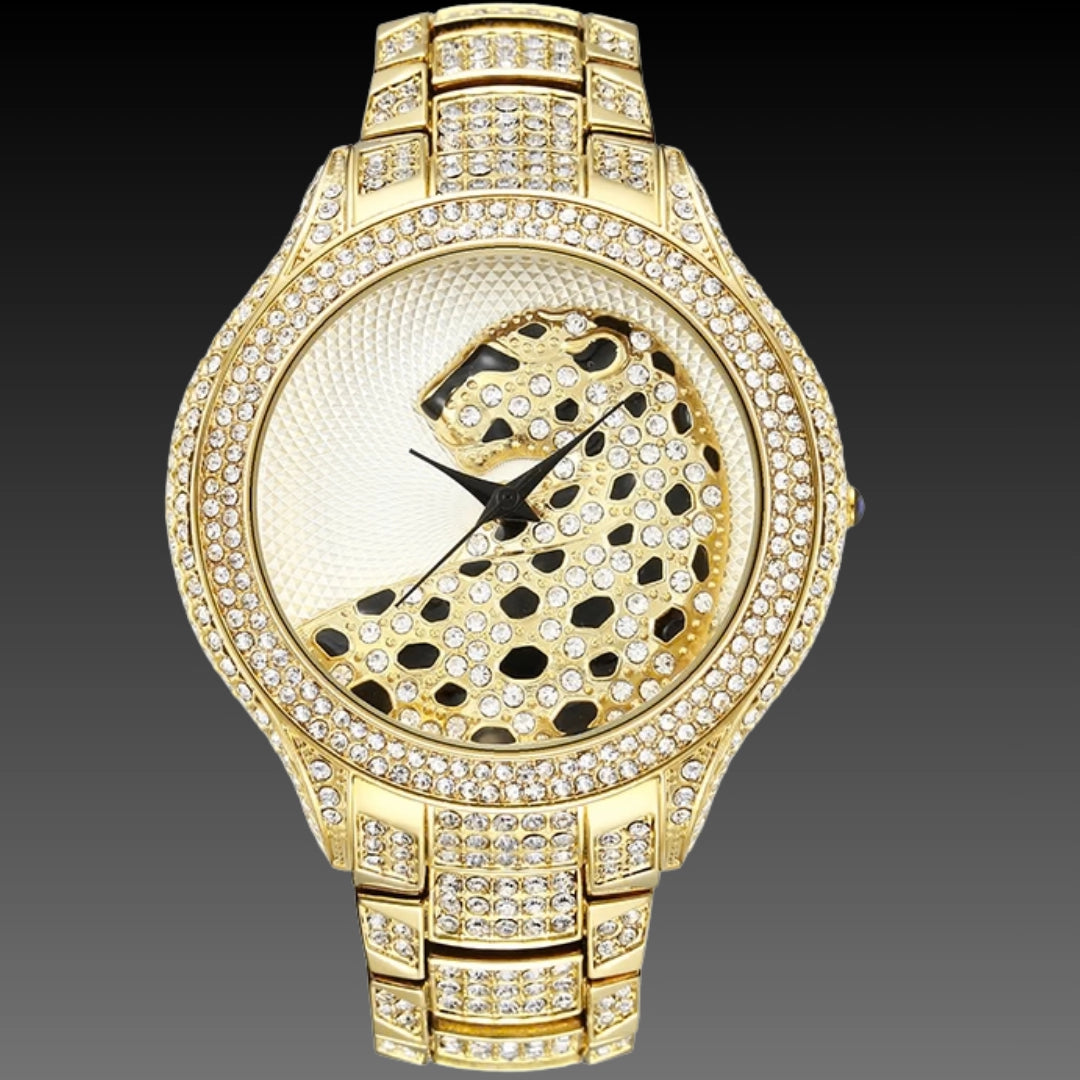 Round Leopard Full Diamond English Ladies Watch