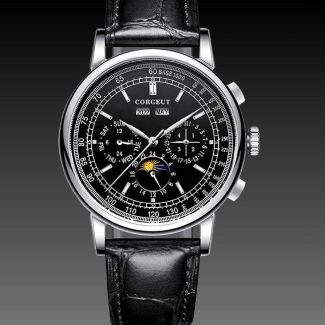 Men's Moon Phase Automatic Watch – 42mm Seagull Mechanical Movement with Full Calendar (13mm Thick)