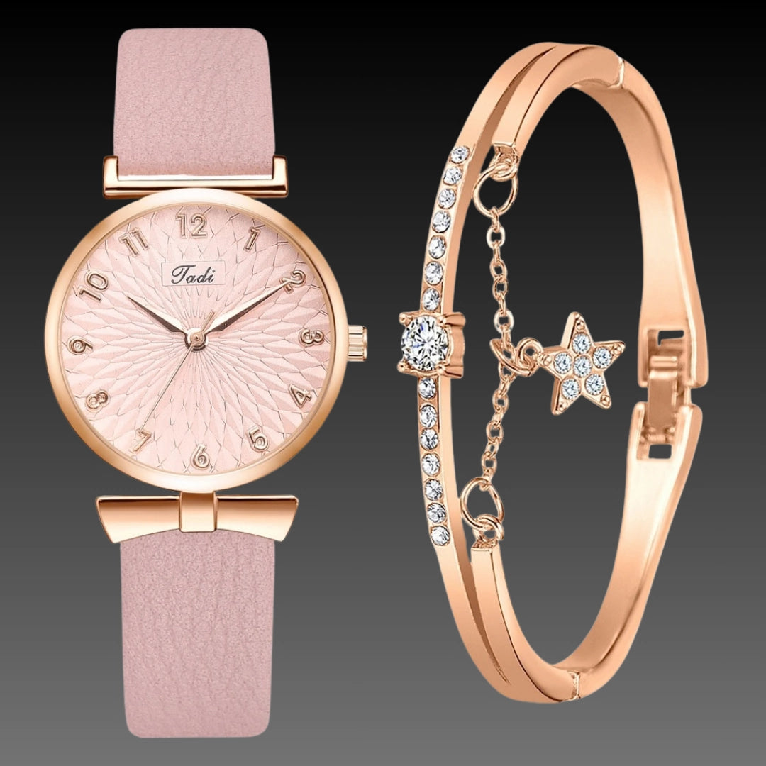 Ladies Bowknot Bracelet Watch Set – Elegant Quartz Timepiece with Matching Rhinestone Jewelry