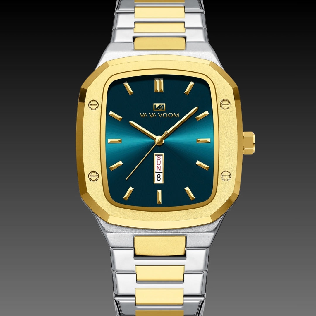 Business Rectangular Creative Dual-Date Steel-Strap Mens Watch