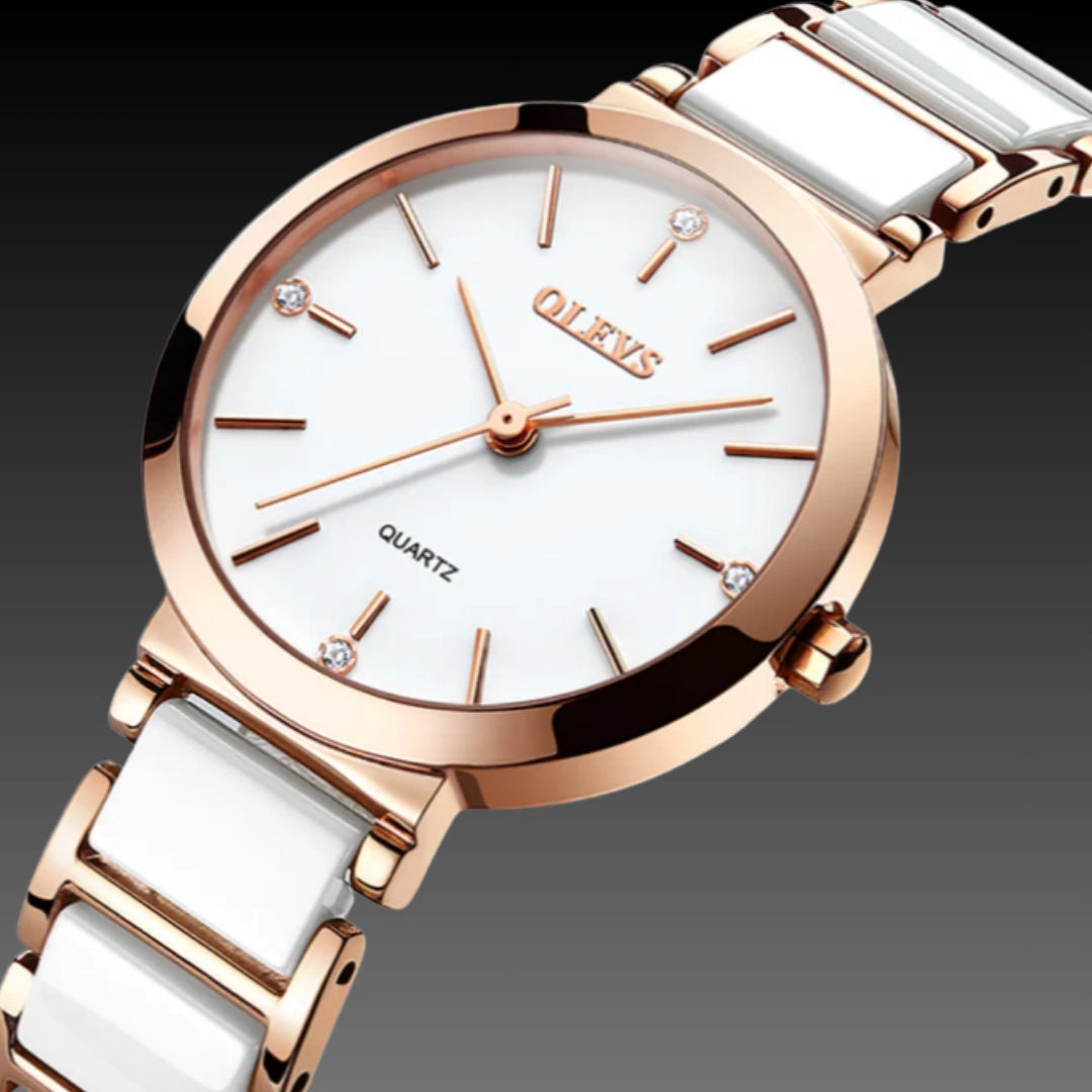 Ladies Rugged Ceramic Watch – Waterproof Fashion Timepiece with Stainless Steel Buckle & Ultra-Slim Design