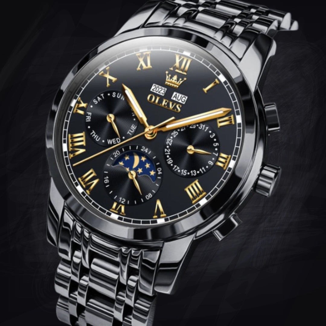 Men's Moon Phase Automatic Watch – 42mm Open Heart Dial with 11mm Slim Steel Case