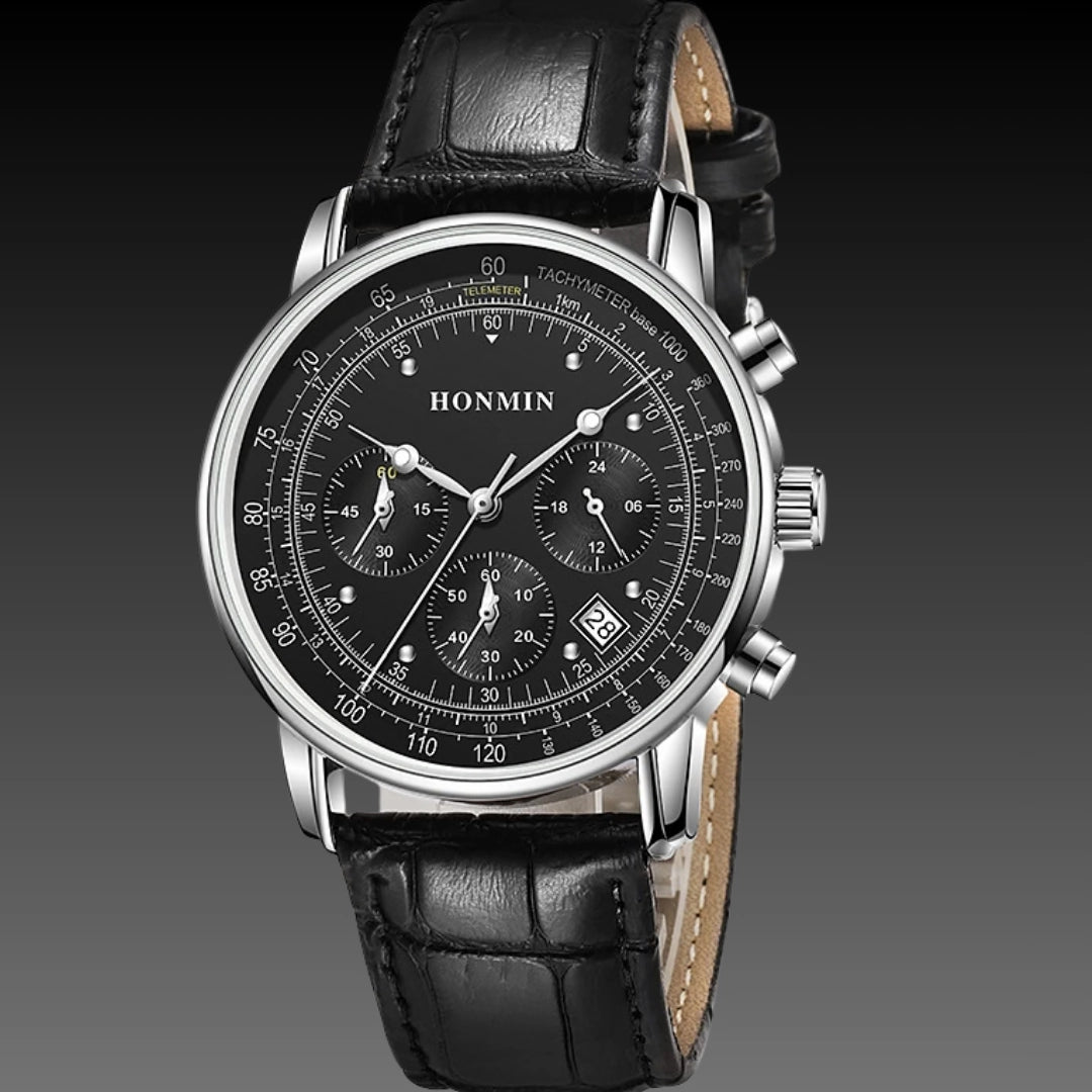 Men’s Business Quartz Watch with Stainless Steel Case (Black/White)