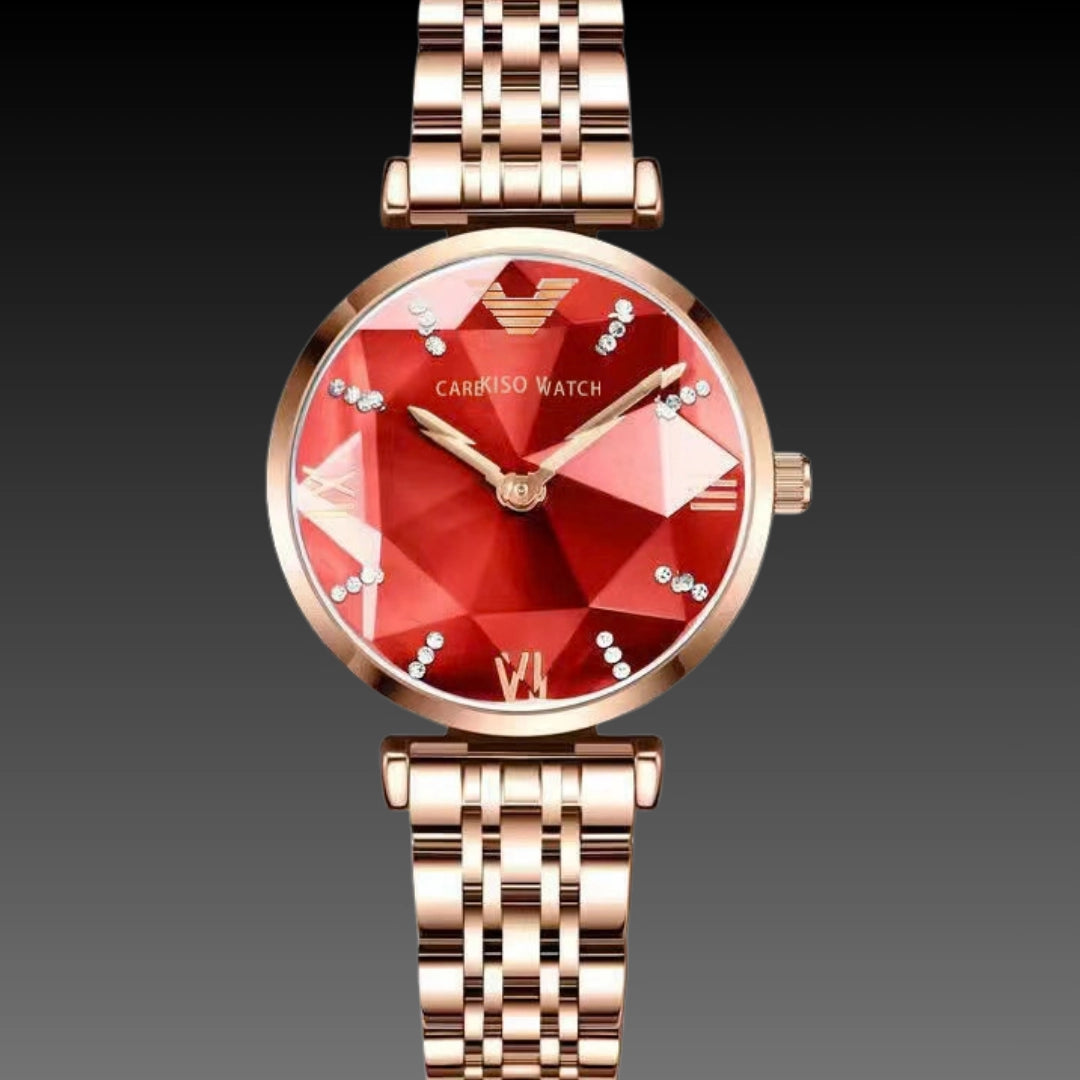 Rose Gold Gem-Tone Watch: 32mm Diamond-Accent Case | Vibrant Dial | Alloy Bracelet