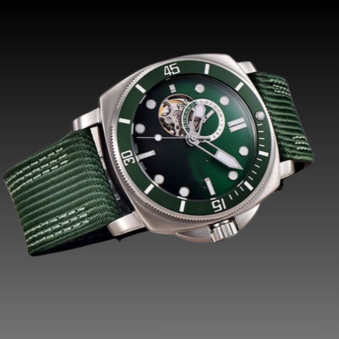 Tonneau Sport Skeleton Automatic: 43mm Barrel Case | Hybrid Composite Strap | Luminous Dial