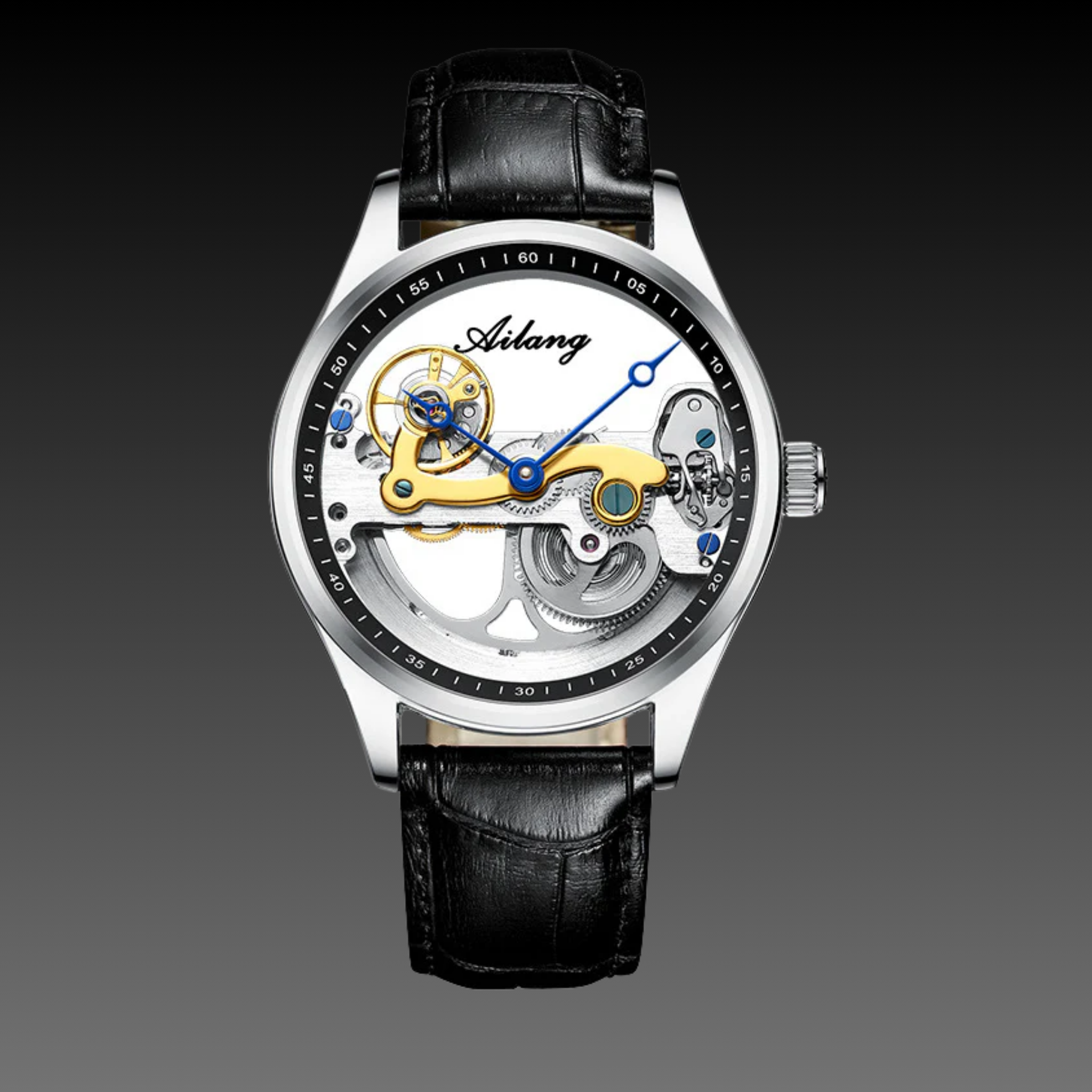 Men's 43mm Round Skeleton Watch | Stainless Steel Automatic Mechanical | Silicone Sport Strap