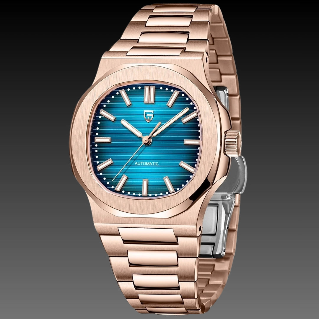 Men's Stainless Steel Automatic Mechanical Waterproof Barrel-shaped Wristwatch