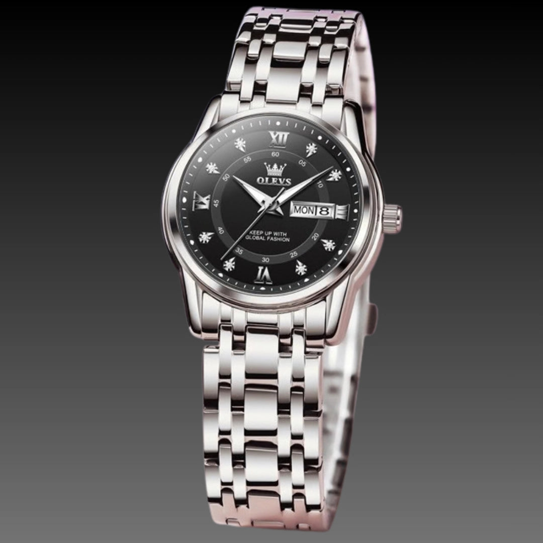 Luxury Roman Scale Calendar Watch: Model 5513 | 29mm Ladies Quartz | 9mm Slim Steel Belt