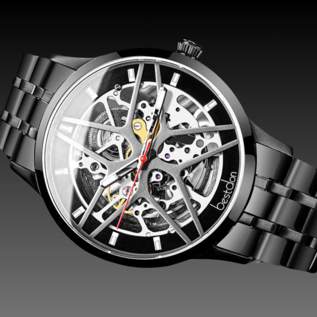 Men's Double-Sided Skeleton Watch – 41mm Automatic Mechanical Stainless Steel