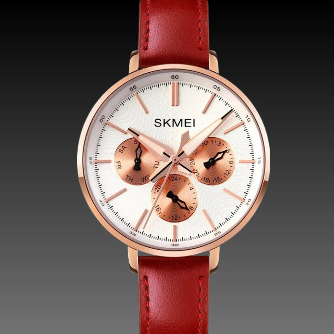 Fashion Six-pin Genuine Leather Women's Retro Round Quartz Watch