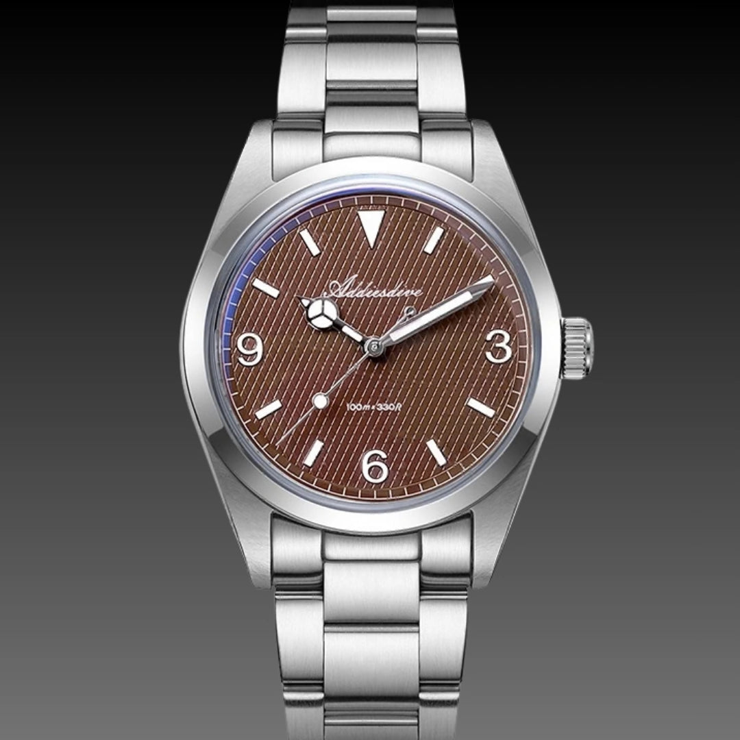 36mm Vintage Explorer Style Watch: Sweep Second Quartz | 100M Waterproof | K1 Bubble Glass