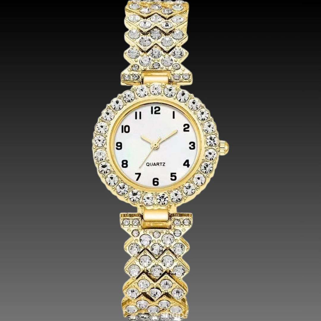 Women's 2-Piece Crystal Watch & Bracelet Set | Quartz Analog | Luxury Gift for Her