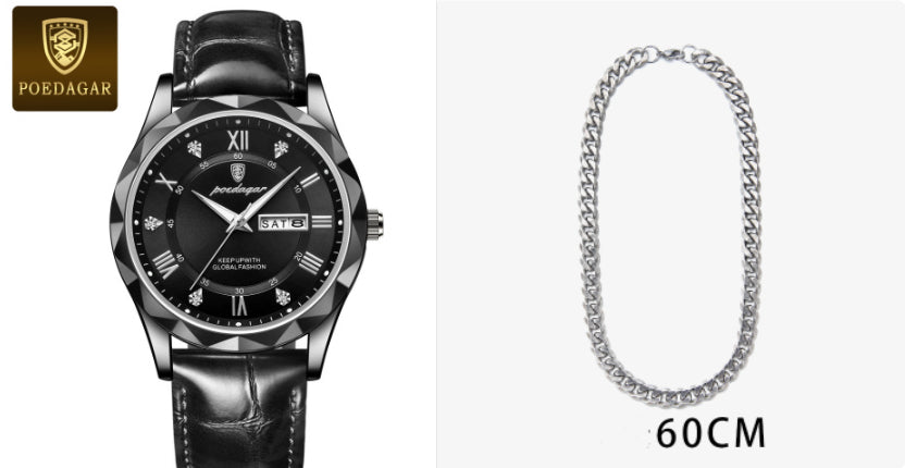 Men's Oversized Leather Watch | 47mm Big Face Chronograph Style | Luxury Quartz