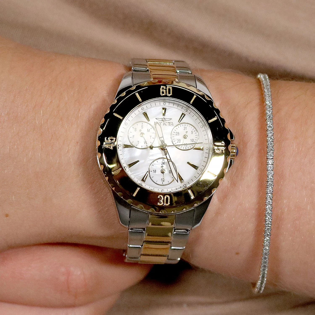 Invicta Women's Angel Quartz 38mm Two Tone, White Dial