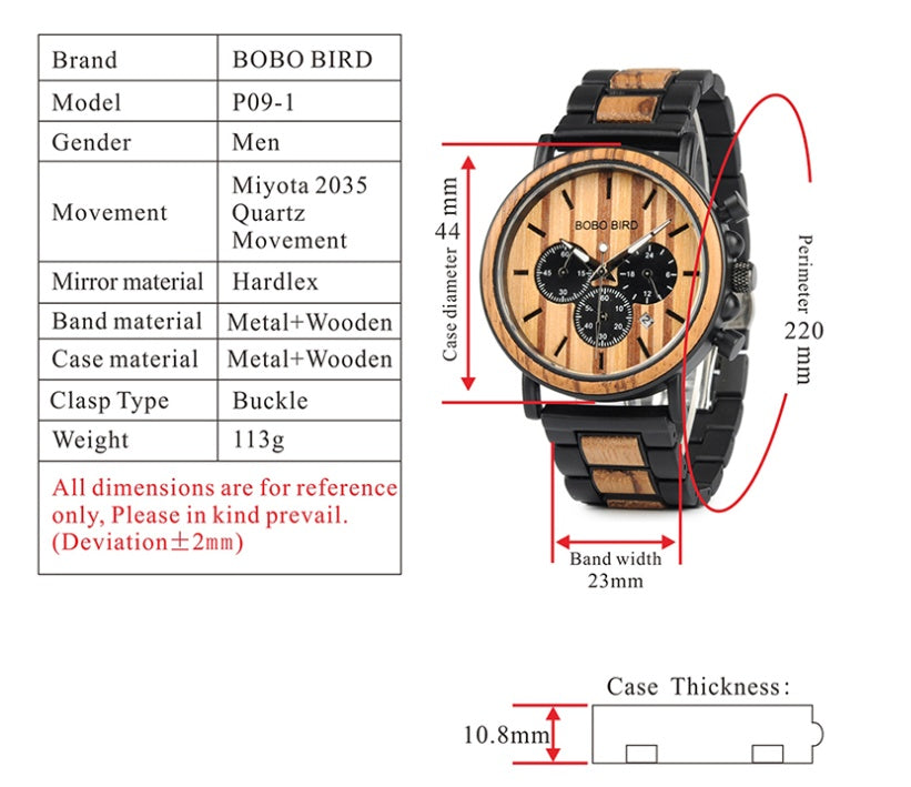Men's BOBO BIRD 44mm Wooden Chronograph Watch | Natural Wood