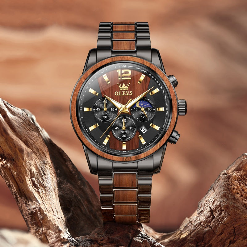 Men's L3645 Six-Hand Quartz Watch – 30M Waterproof Stainless Steel Chronograph with Calendar