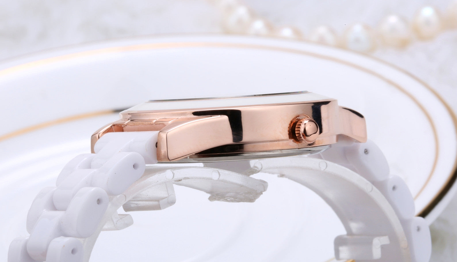 Luxury Ceramic Ladies Watch: 36mm Crystal Bezel | High-Gloss Bracelet | Butterfly Clasp