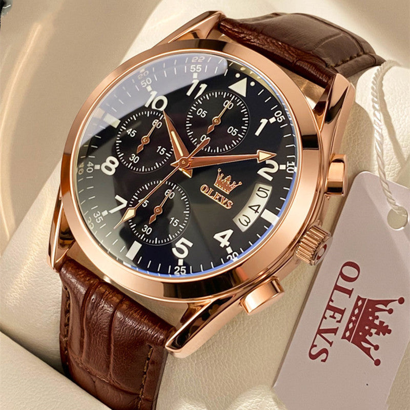 Men's Classic Executive Dress Watch | Premium Leather Strap | Day & Date Quartz