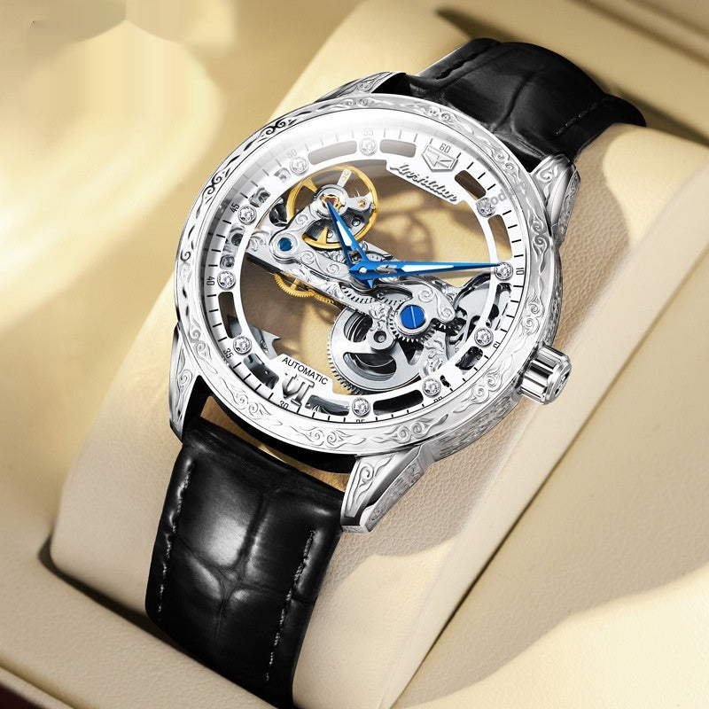 Men's Openwork Mechanical Watch – Skeleton Automatic with Waterproof Leather Strap