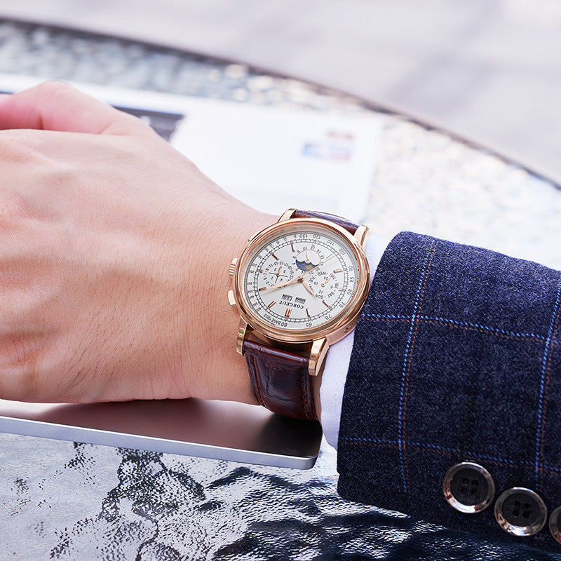 Men's Moon Phase Automatic Watch – 42mm Seagull Mechanical Movement with Full Calendar (13mm Thick)