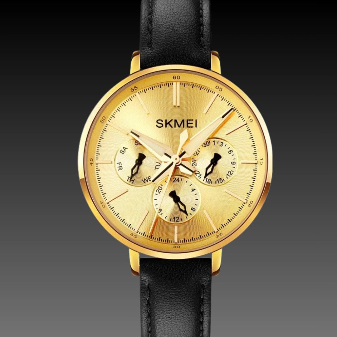 Fashion Six-pin Genuine Leather Women's Retro Round Quartz Watch