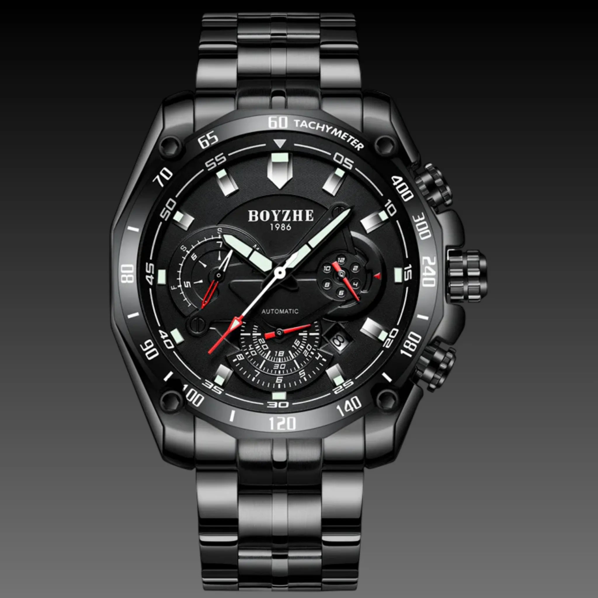 BOYZHE 45mm Automatic Sport Watch: Full Calendar | Mechanical | Stainless Steel