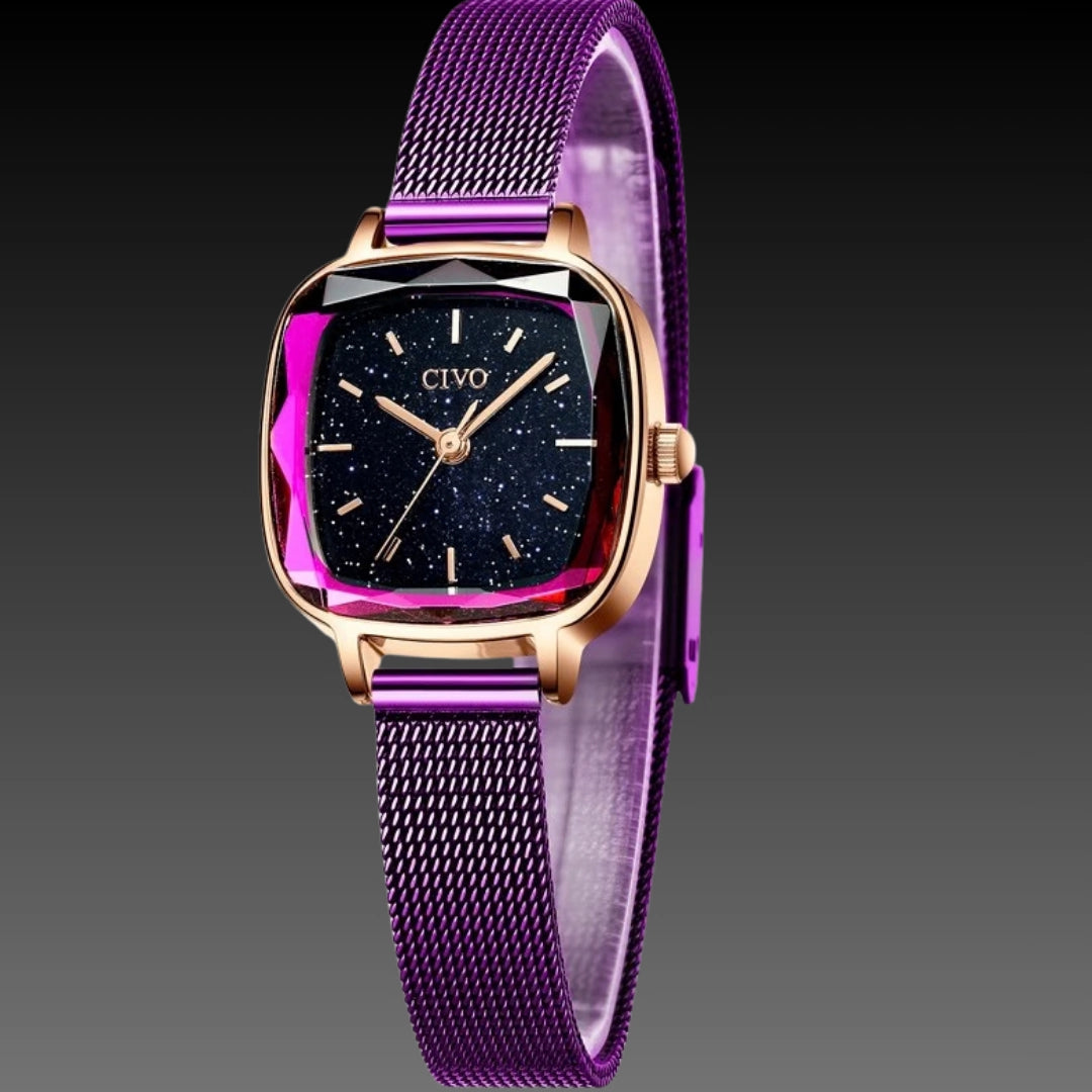 CIVO 22mm Petite Square Watch: 7mm Ultra-Slim | Faceted Diamond-Cut Glass | Milanese Mesh Bracelet