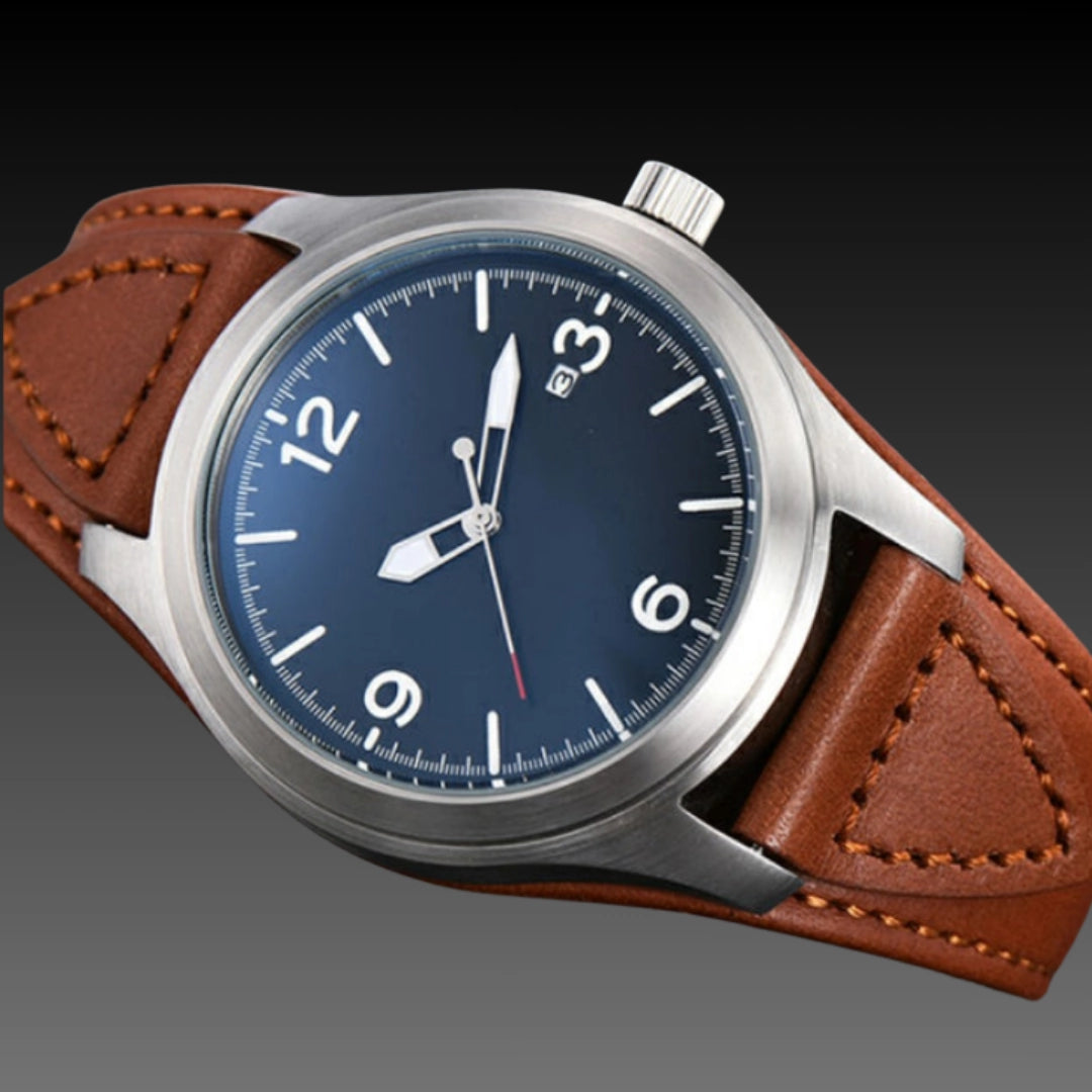 Men's Automatic Mechanical Luxury Watch – Stainless Steel Skeleton Case with Genuine Leather Strap